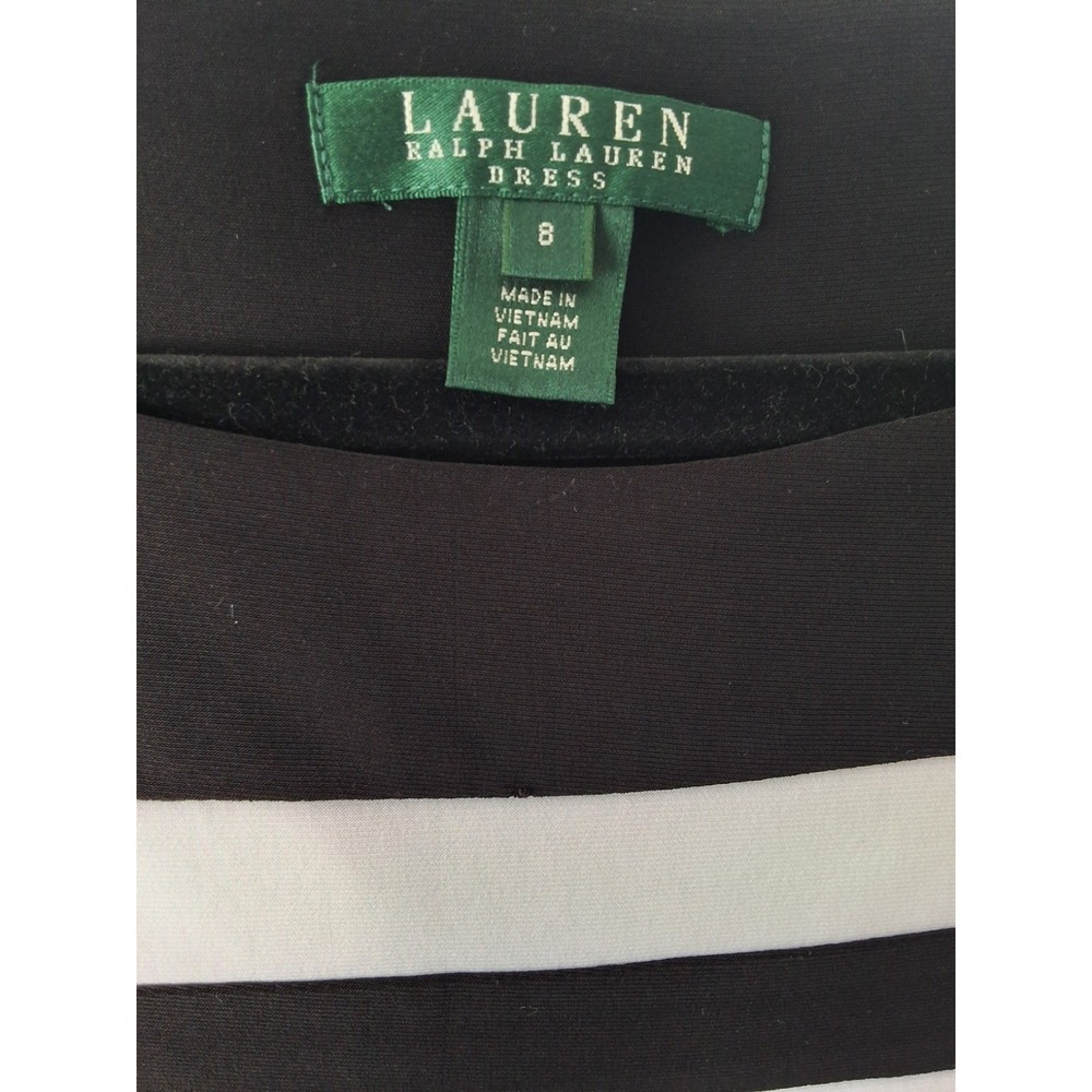 Lauren Ralph Lauren Size 8 Rouched Side White Stripes Black Formal Casual Dress - Picture 3 of 5